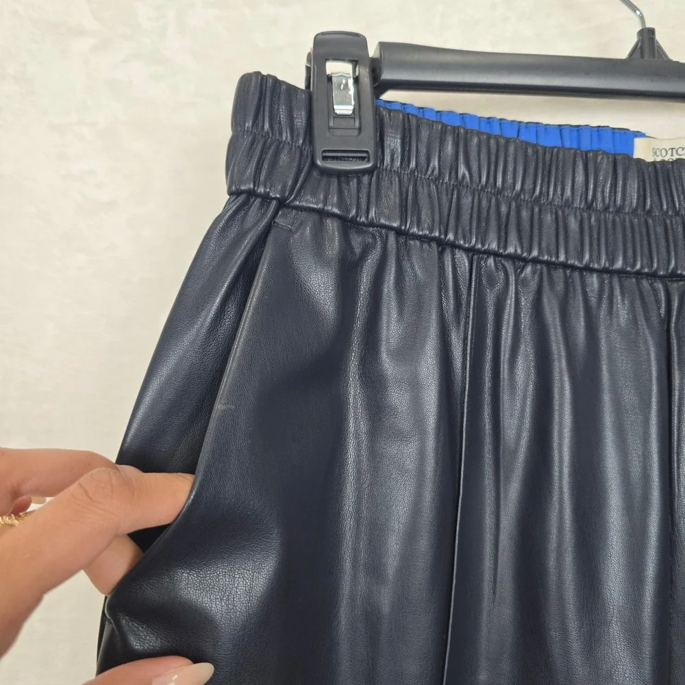 Scotch &‎ Soda Estelle Navy Blue Faux Leather Elastic Waist Tapered Pants Large
